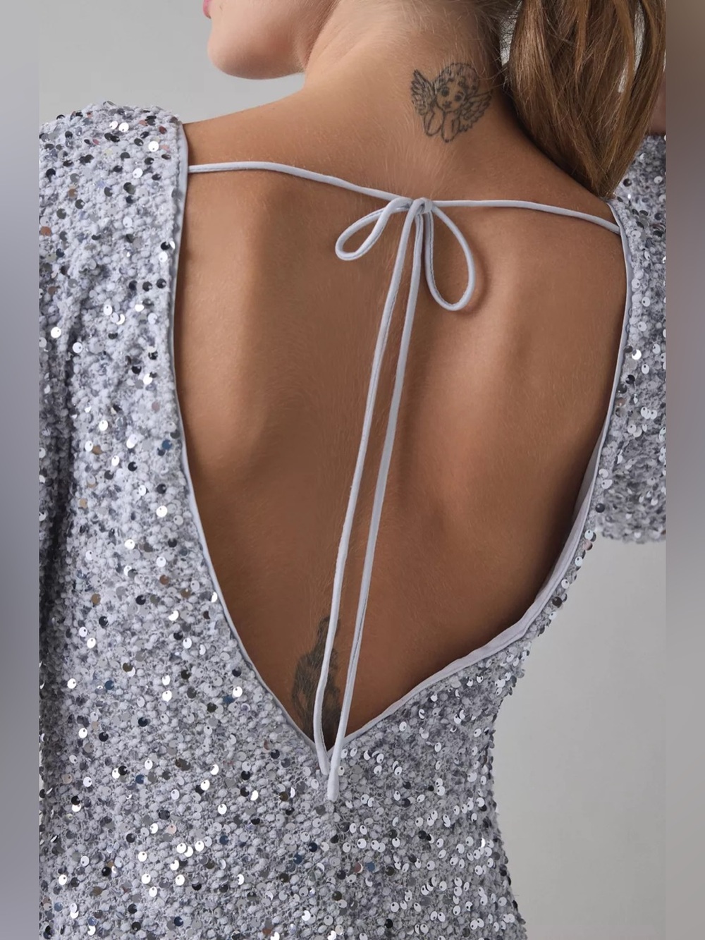 Urban Outfitters | That's Showbiz Sandra Open Back Bell Sleeve Sequin Mini Dress - Picture 5 of 9